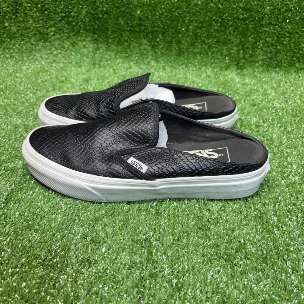 Womens Vans black snake skin slip on mules size 6.5